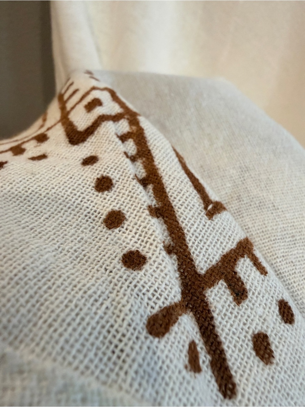 Handmade Boho Wrap Maxi Skirt Ivory Brown Geometric Print One Size - Picture 7 of 12